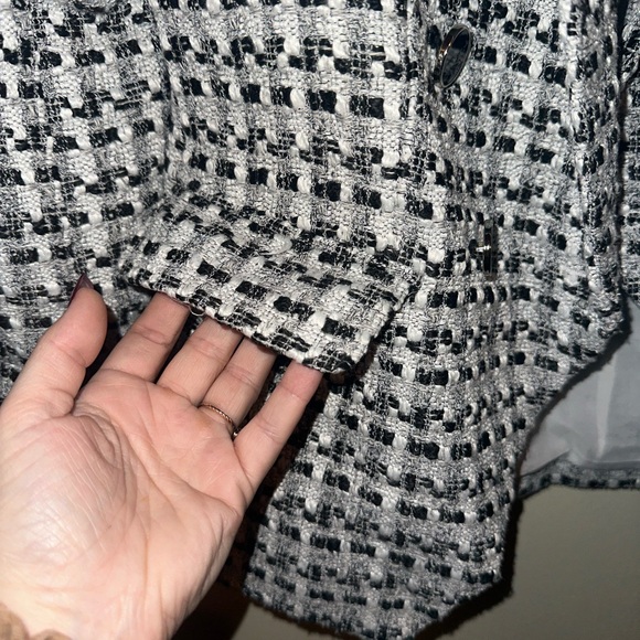 New Rachel Zoe Black White Double Breasted Tweed Button Blazer Jacket Career XS - Picture 9 of 11